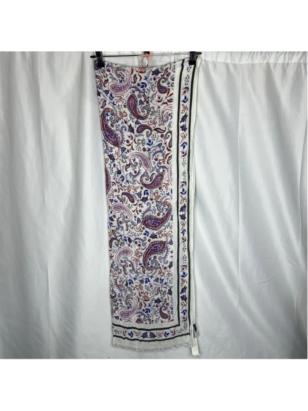 Talbots Watercolor Oblong Scarf Paisley White Blue Red Rectangle Boho Classic